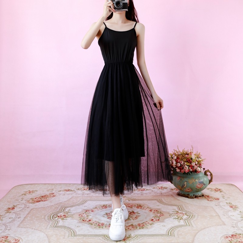 背心长款内搭网纱拼接仙女连衣裙 至妍连衣裙