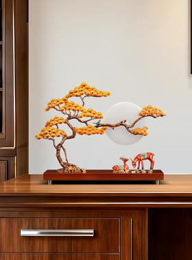 迎客松摆件平安扣玉石乔迁礼品