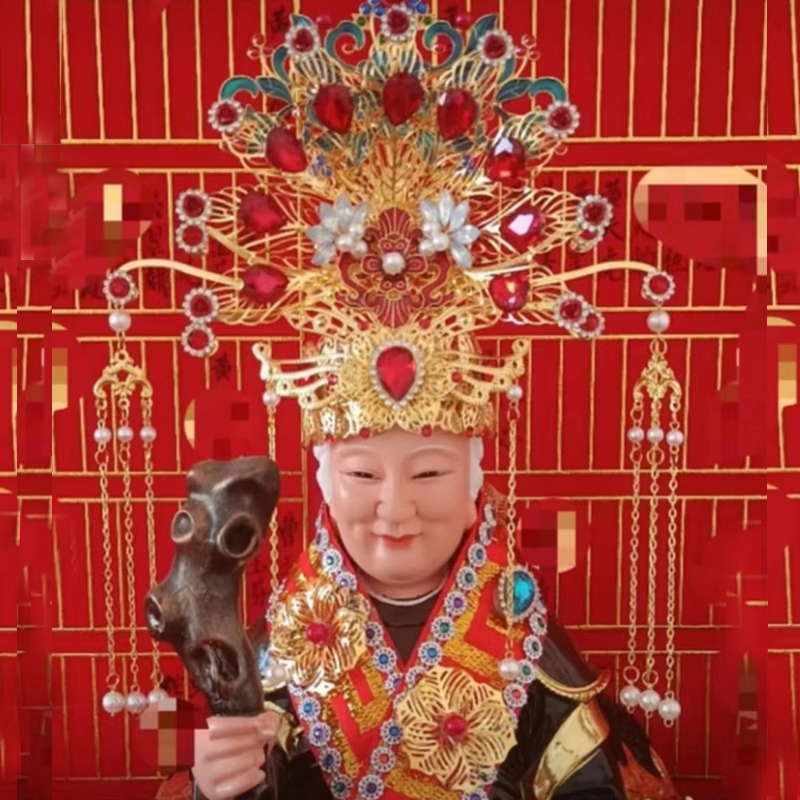 黑妈妈泰山奶奶王母娘娘凤冠观音帽子神明佛像帽神像三凤帽冠头饰-图2