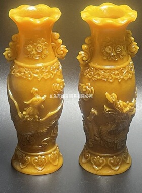 黄龙玉手工雕刻仿寿山石摆件精品家居雕刻摆件花瓶一对工艺送礼