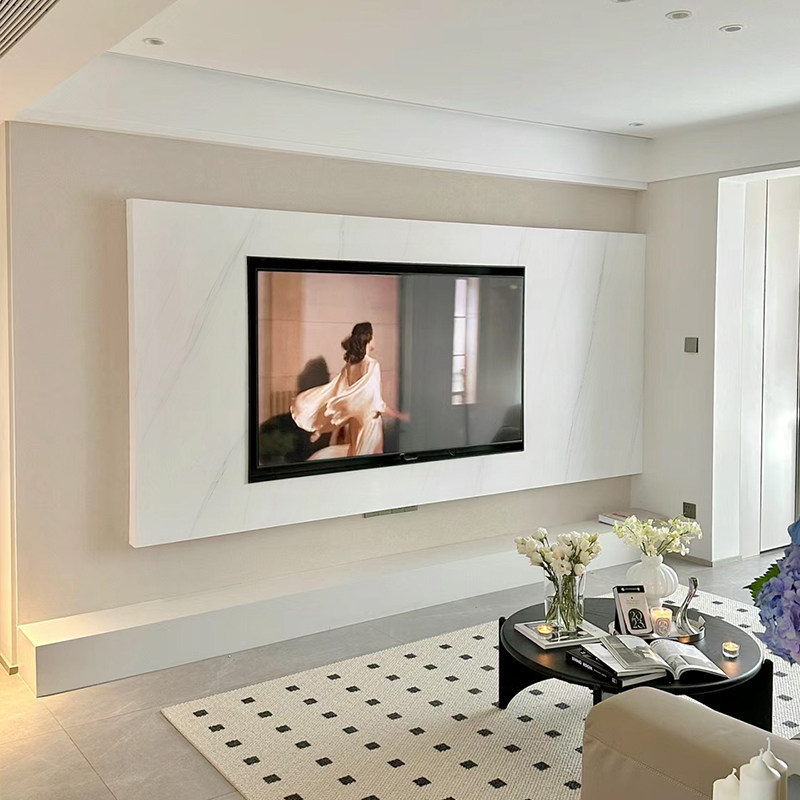 侘寂风悬空素色哑光岩板电视背景墙客厅轻奢简约2025网红款影视墙,淘宝优惠券,粉丝福利购,淘宝优惠卷