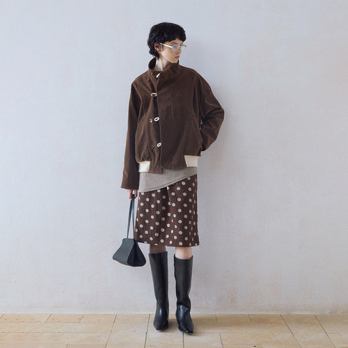 DIMC女装miu系麂皮棉绳扣夹克复古巴恩风哈灵顿立领夹克 - 图2