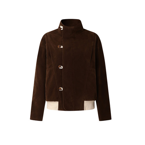 DIMC女装miu系麂皮棉绳扣夹克复古巴恩风哈灵顿立领夹克 - 图3