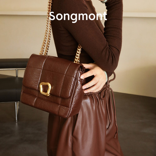Songmont山下有松中号巧克力包系列云吞锁扣头层牛皮链条小方包 - 图2