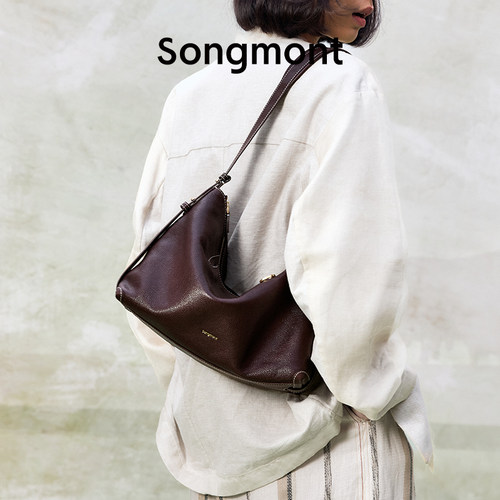 Songmont山下有松循迹系列浅行Ⅱhobo包牛皮单肩腋下通勤饺子包女 - 图0