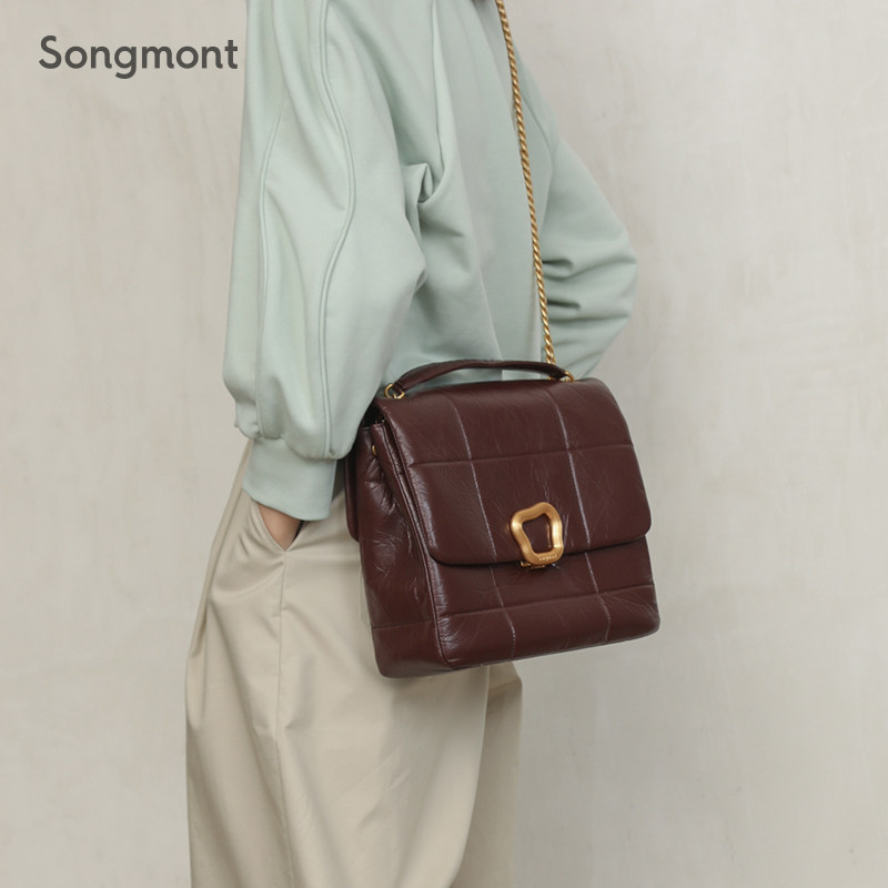 Songmont崧大号巧克力包系列设计师秋冬款头层牛皮单肩链条小方包,淘宝优惠券,粉丝福利购,淘宝优惠卷