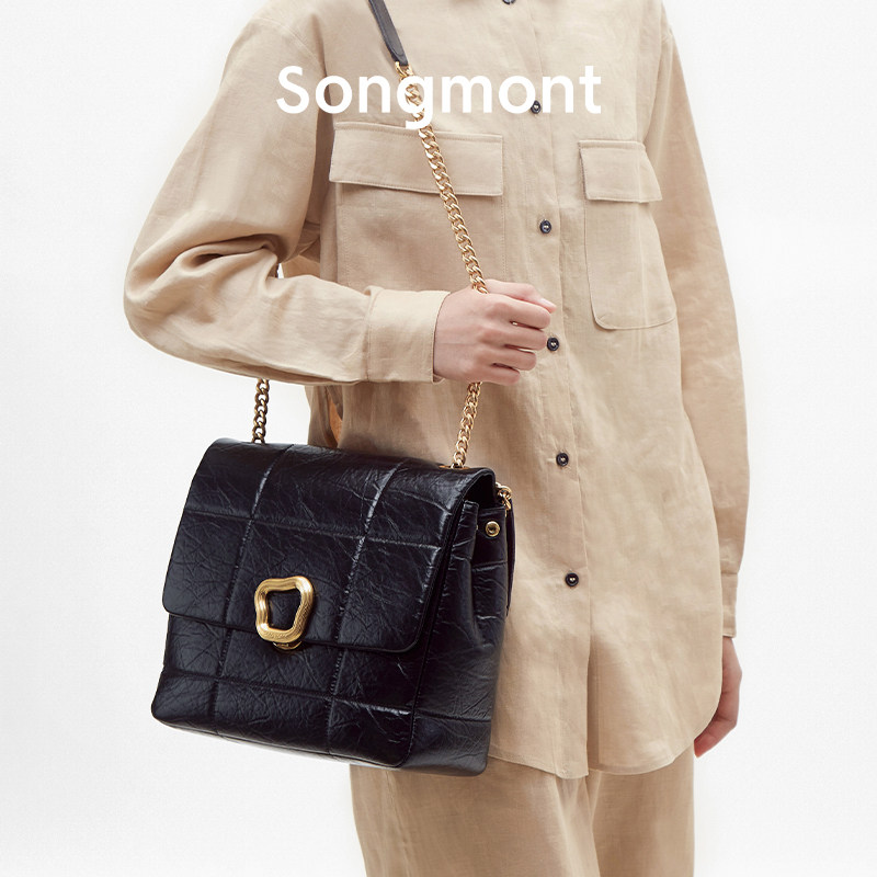 Songmont崧大号巧克力包系列设计师秋冬款头层牛皮单肩链条小方包,淘宝优惠券,粉丝福利购,淘宝优惠卷
