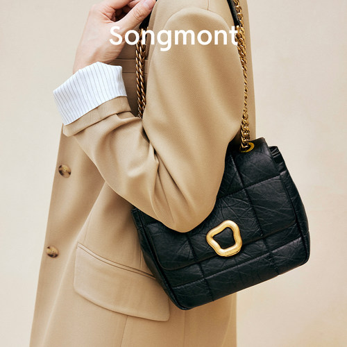 Songmont山下有松中号巧克力包系列云吞锁扣头层牛皮链条小方包 - 图0