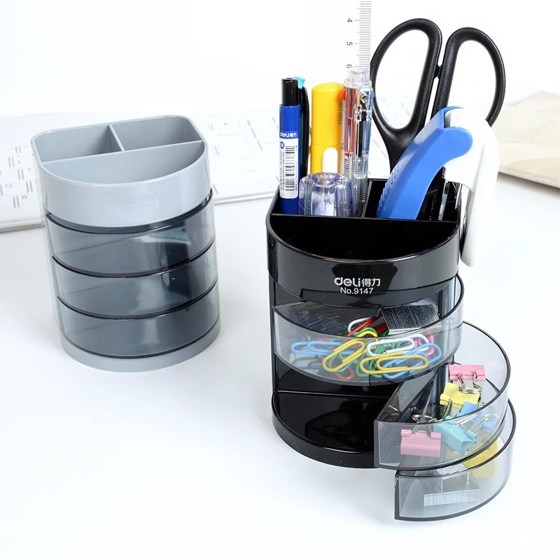 得力9147透明笔筒办公商务塑料创意收纳三层多功能笔筒可爱小物件收纳笔筒时尚收纳盒笔插文具收纳盒,淘宝优惠券,粉丝福利购,淘宝优惠卷