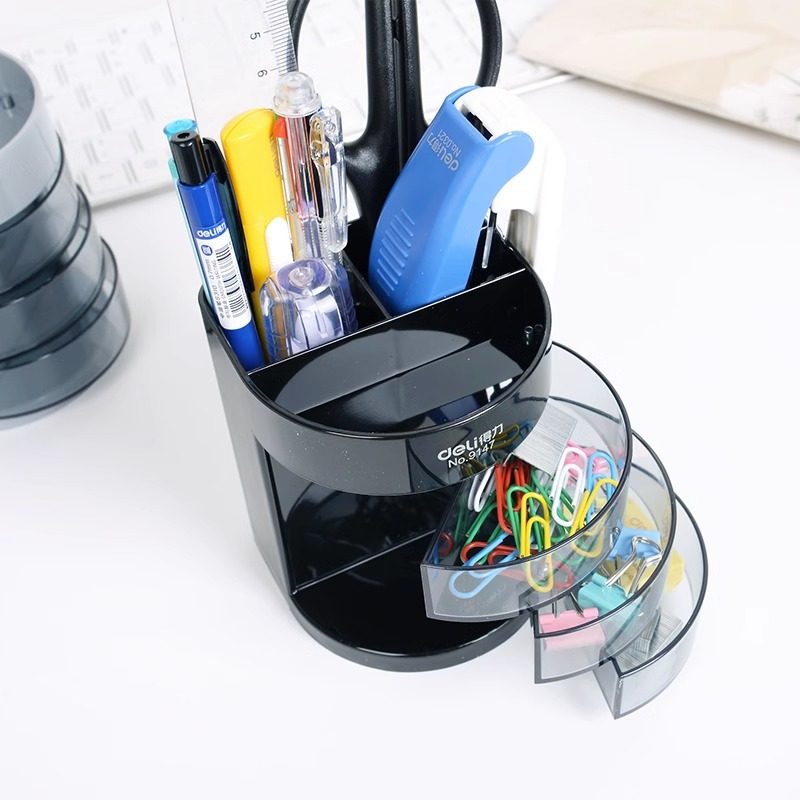 得力9147透明笔筒办公商务塑料创意收纳三层多功能笔筒可爱小物件收纳笔筒时尚收纳盒笔插文具收纳盒,淘宝优惠券,粉丝福利购,淘宝优惠卷