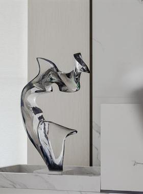 现代轻奢透明树脂雕塑客厅电视机柜两侧落地摆件楼梯间玄关装饰品