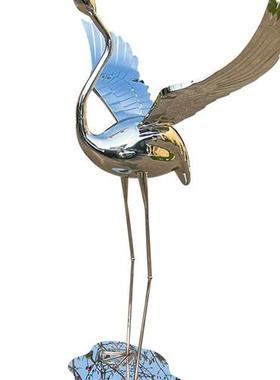 户外草坪庭院摆件不锈钢仙鹤雕塑金属镜面园林景观工艺品摆件现货