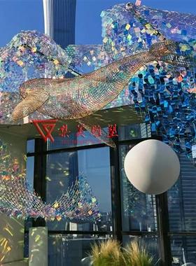 不锈钢铁艺编织镂空鲲鹏鲸鱼海豚雕塑售楼处餐馆空中海洋吊饰定制