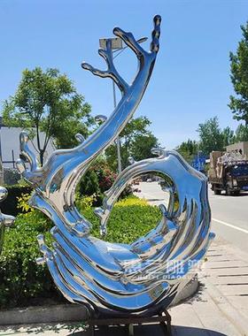 不锈钢镜面水浪花雕塑定制庭院酒店水景金属水滴抽象发光艺术摆件