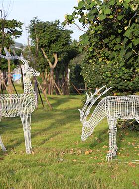 铁艺镂空梅花鹿户外仿真鹿雕塑售楼部草坪不锈钢编织摆件