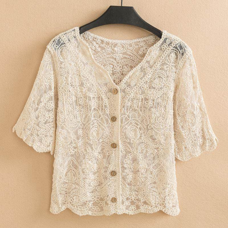 栗颜蕾丝衫/雪纺衫