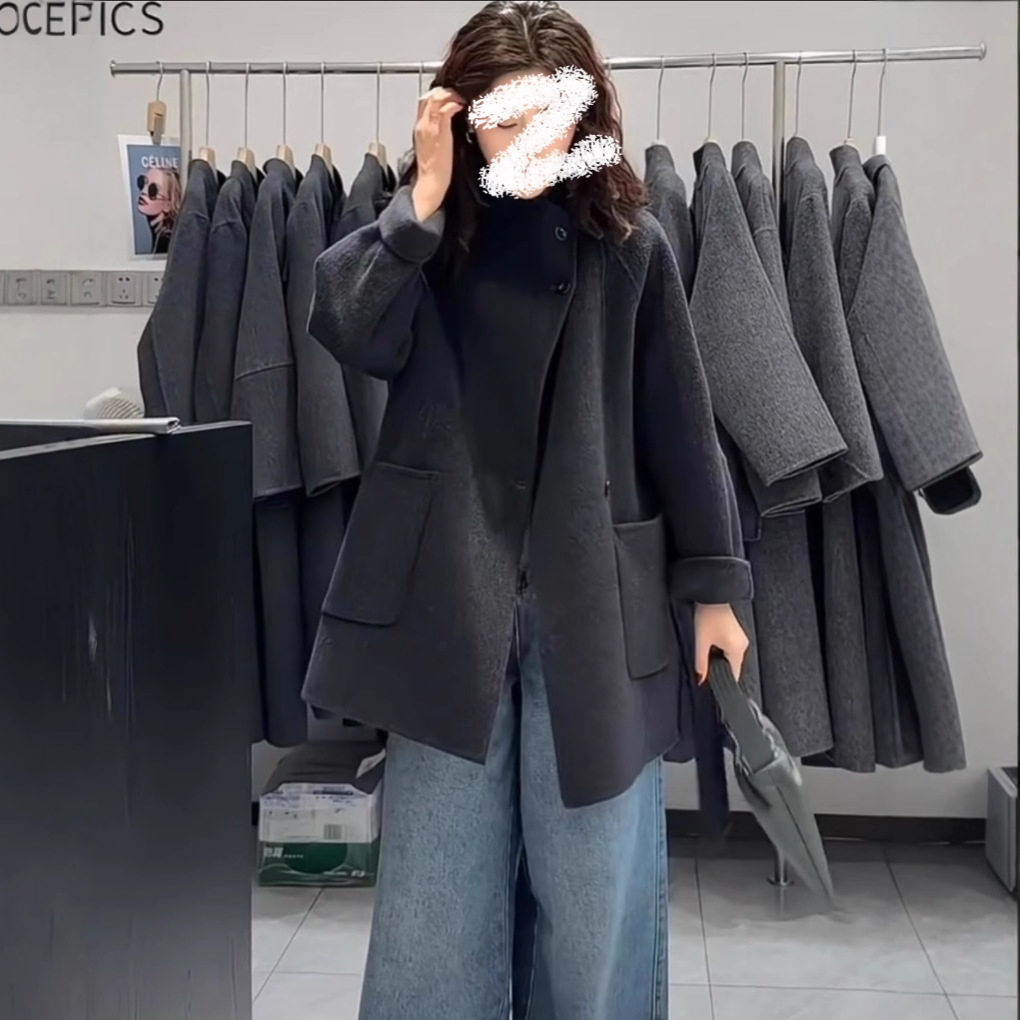新款双面羊毛大衣秋冬新款韩版立领短款羊毛女士大衣时尚外套,淘宝优惠券,粉丝福利购,淘宝优惠卷