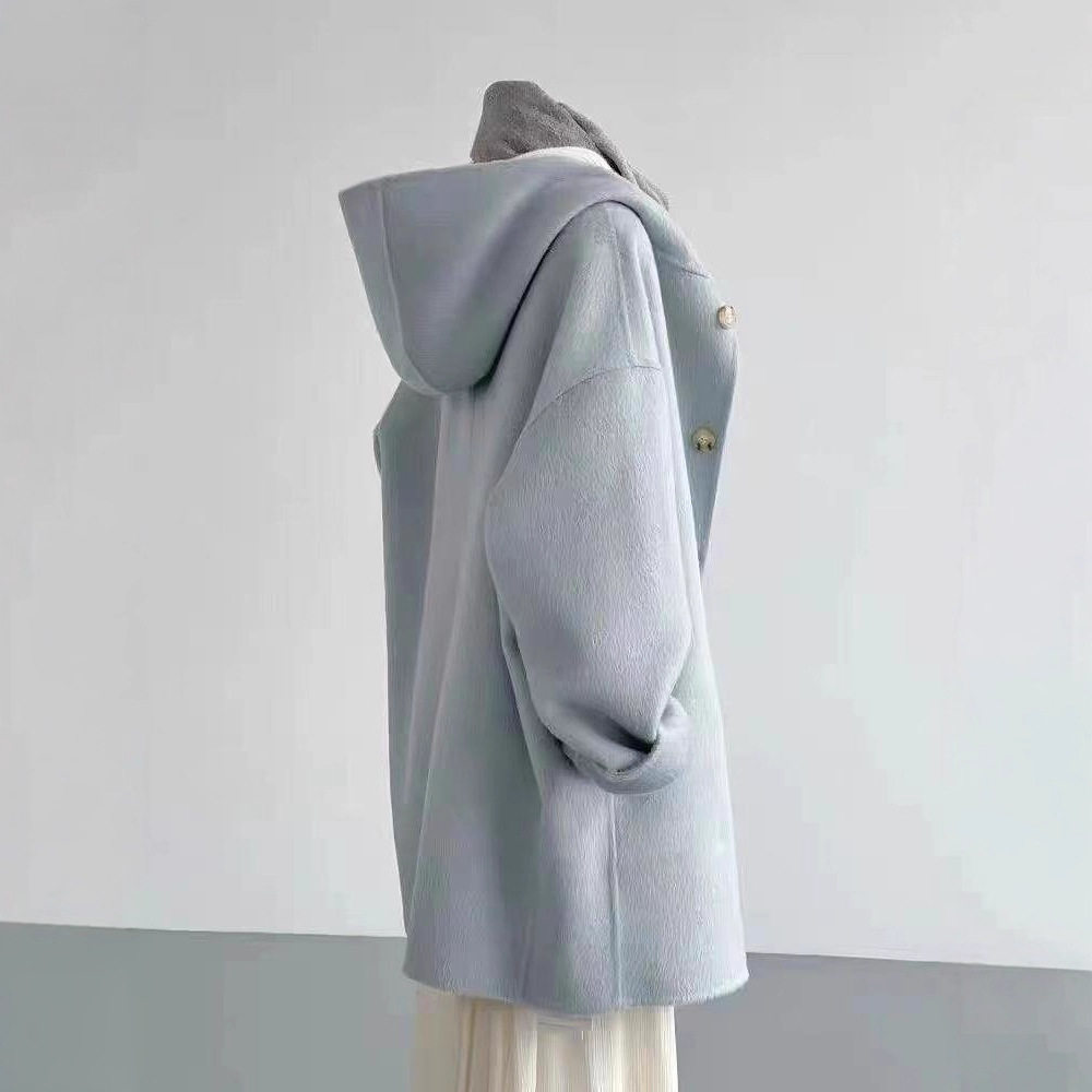 胖mm特大码300斤毛呢外套女秋冬季时尚感小个子奶油蓝色连帽大衣,淘宝优惠券,粉丝福利购,淘宝优惠卷