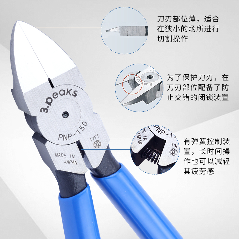 日本进口3.peaks三山牌PNP125.150.190G-S-R塑料水口钳斜嘴斜口钳 - 图1