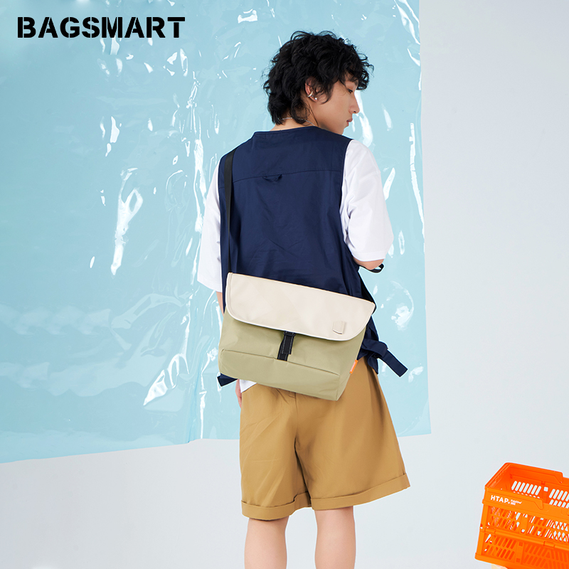 bagsmartUP系列男士斜挎包双面翻盖单肩包运动背包挎包男款邮差包-图0