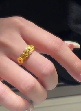 黄金色碎碎冰铜钱戒指女小众设计