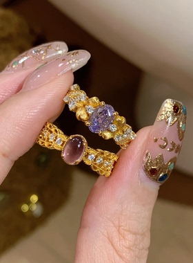 如蝶在野韵味紫色蕾丝古法戒指