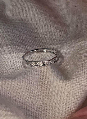 细闪素圈银色戒指女小众设计轻奢