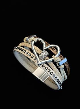 中古vintage镂空爱心多层皮革手