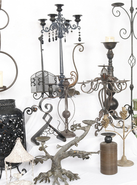 美式Zakka复古铁艺烛台杂货摆件