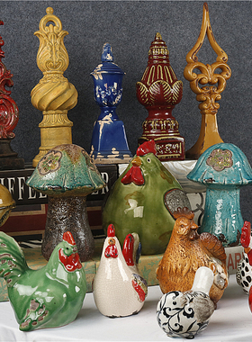 美式复古做旧陶瓷冰裂釉动物摆件