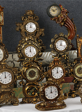 欧式复古做旧宫廷浮雕树脂座钟