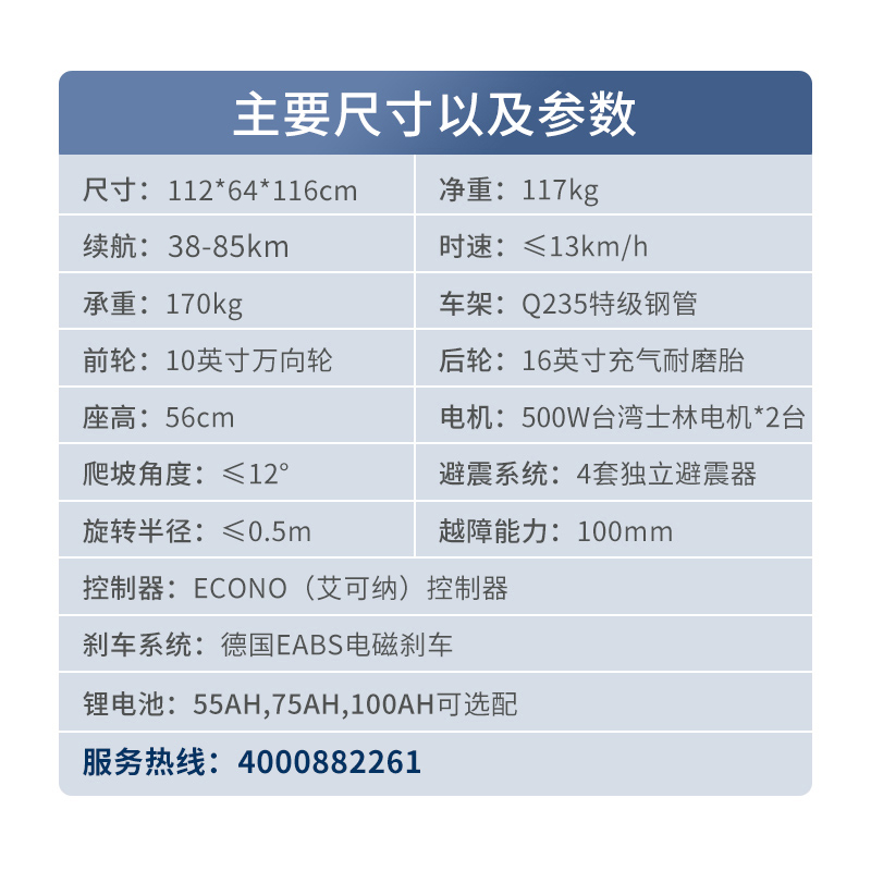 伊凯越野电动轮椅EP62L全进口配置智能锂电续航85公里老年残疾车 - 图1