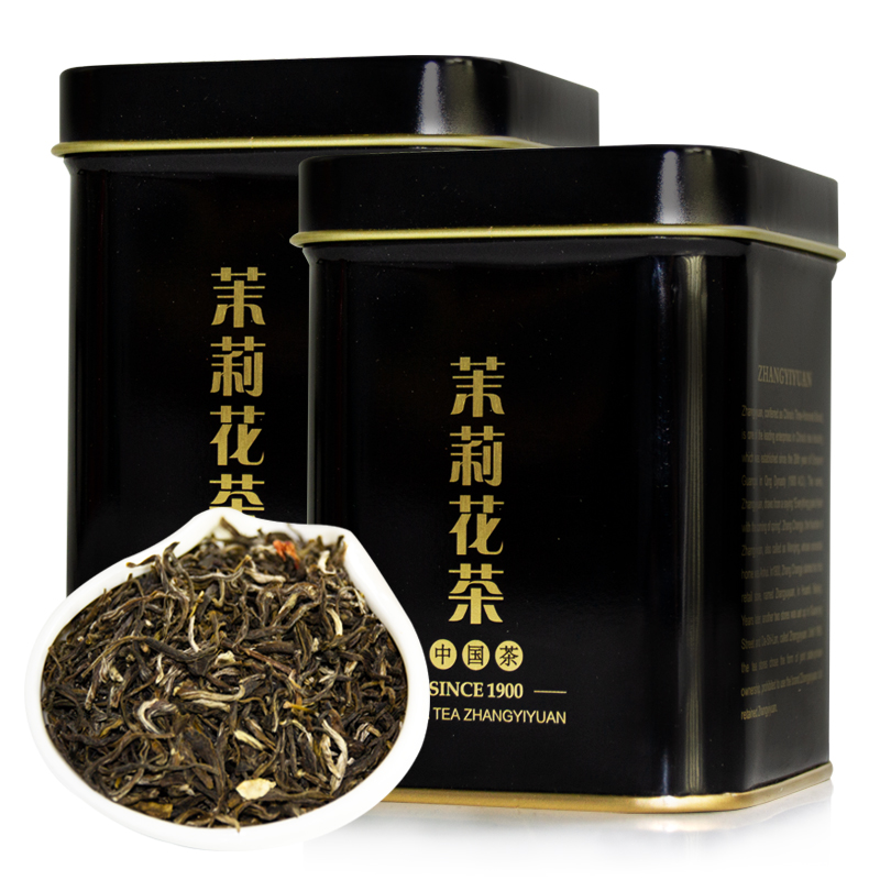 张一元茶叶特级茉莉花茶100g（50gx2罐）世博黑罐茉莉花香浓茗茶-图3