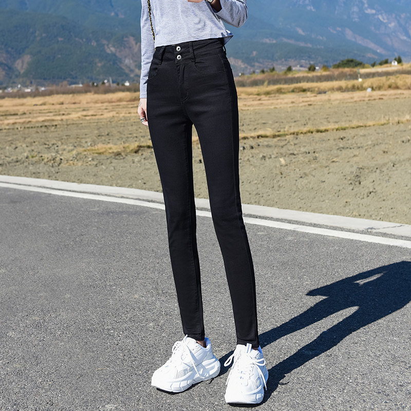 高腰白色2022春季新款弹力长牛仔裤 班轩妮服饰牛仔裤