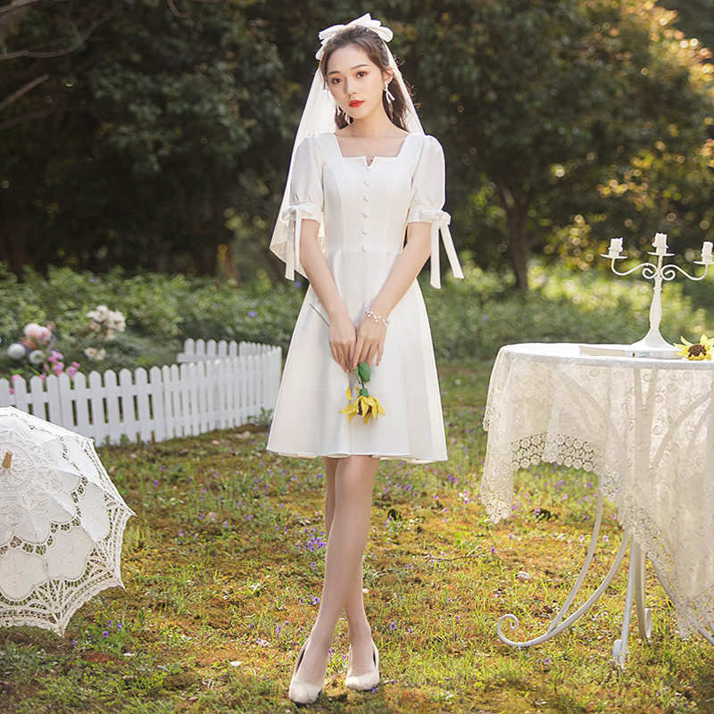 领证小白平时可穿登记法式夏连衣裙 美蓓可连衣裙