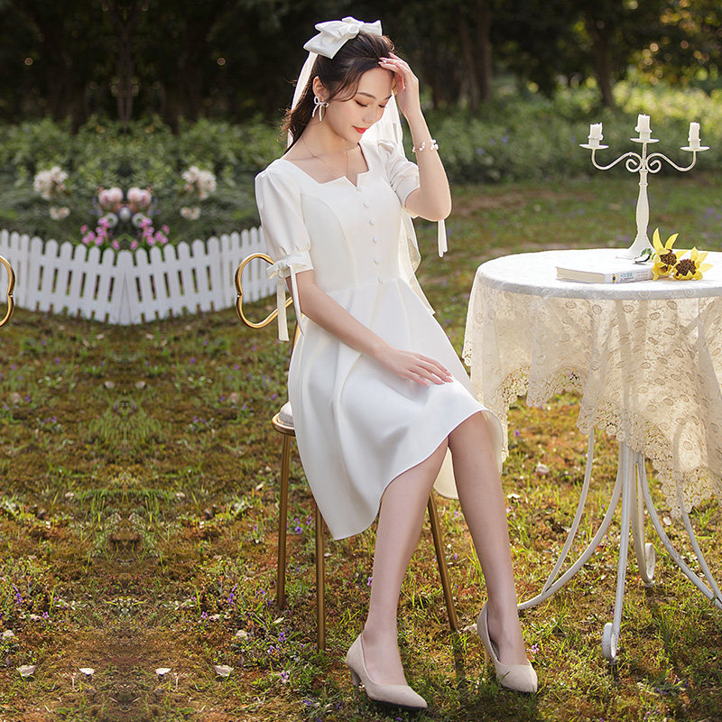 领证小白平时可穿登记法式夏连衣裙 美蓓可连衣裙