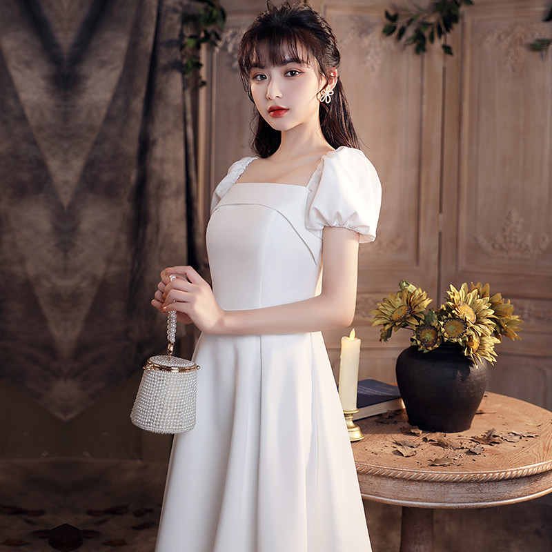 领证夏小个子登记法式缎面轻连衣裙 美蓓可连衣裙