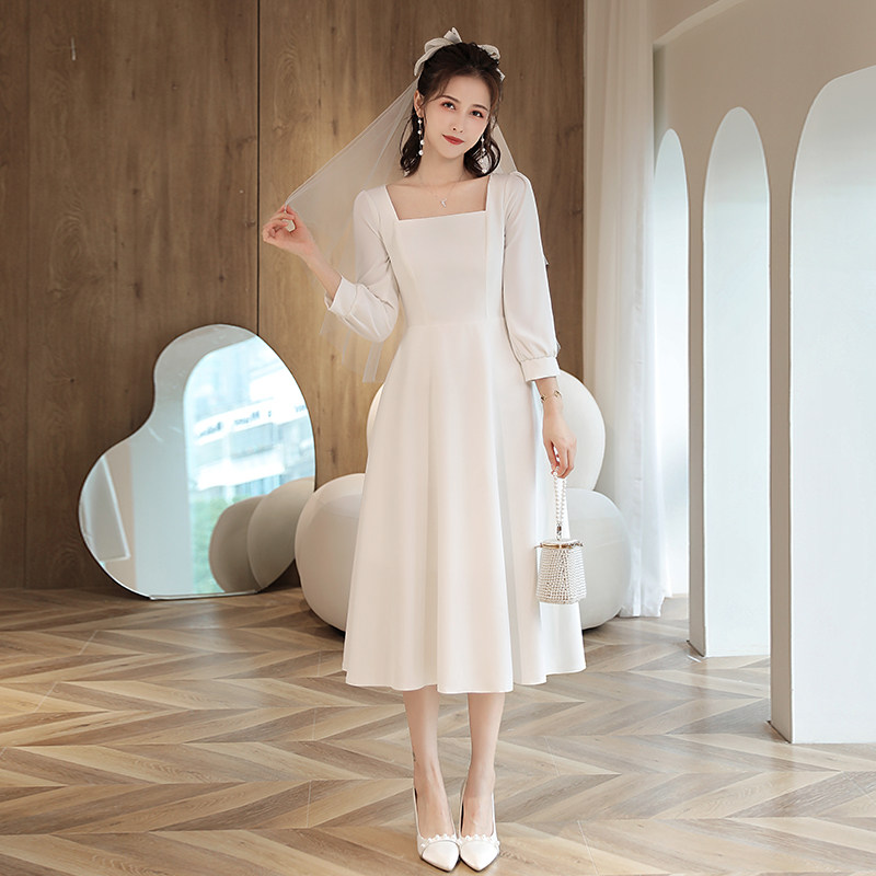 法式小白裙领证登记日常显瘦连衣裙 美蓓可连衣裙