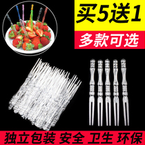 Disposable Fruit Fork Alone Packaging Plastic Fruit Fork Transparent Independent Small Fork Bamboo Sign Commercial Home Sign Fruit Insert