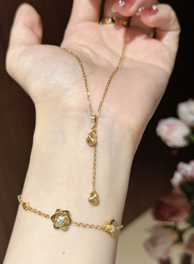 金店同款爆闪鎏金双葫芦流苏项链