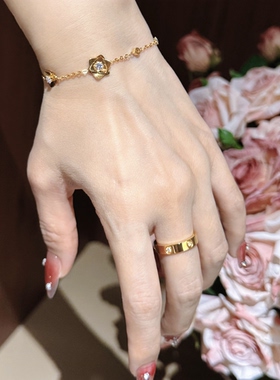 金店同款经典带钻满天星金色戒指