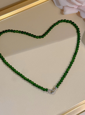 fan冰冰富婆同款菠菜绿珠项链
