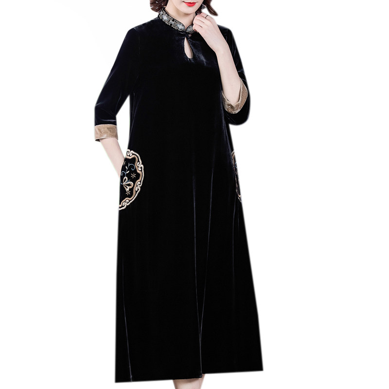 改良旗袍金丝绒女初秋2020连衣裙 津仁妤连衣裙