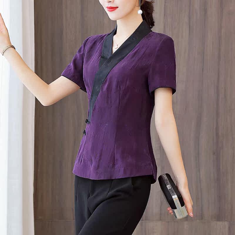 复古女式香云纱唐装短款中国风上衣 津仁妤上衣