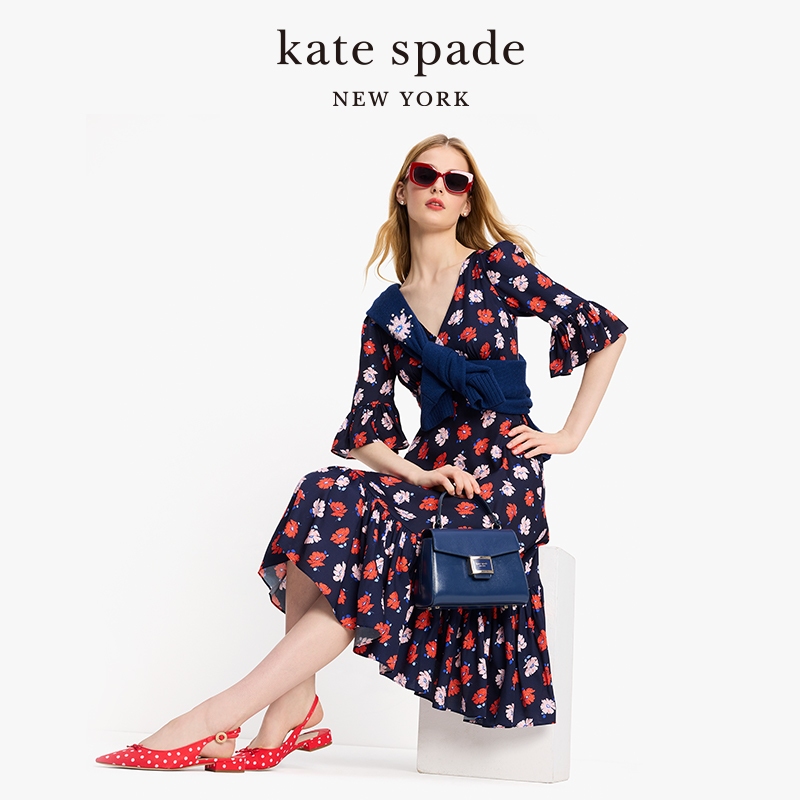 【春季新品】kate spade ks碎花收腰连衣裙休闲日常通勤设计感女-图0