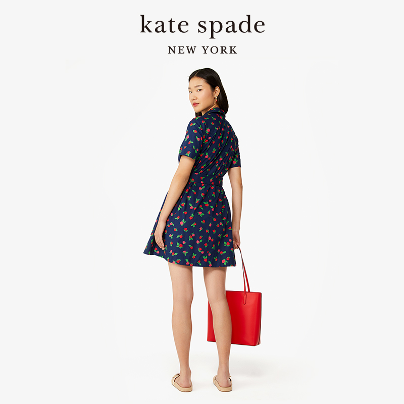 【春夏新品】kate spade ks 短袖草莓印花连衣裙轻奢通勤休闲风女 - 图2