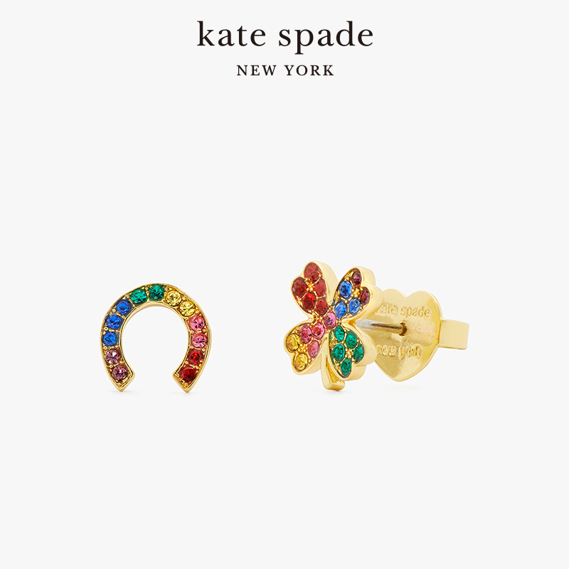 【2024新款】kate spade ks 彩虹半环四叶草不对称轻奢小众耳钉女 - 图0