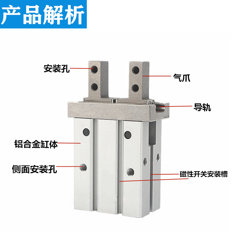 气立可平行机械夹气缸HDZ10/HDZ16/HDZ20/HDZ25/HDZ3240/HRZ/HDZL-图1