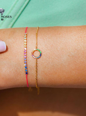 redline/红绳女士彩虹圆环金手链