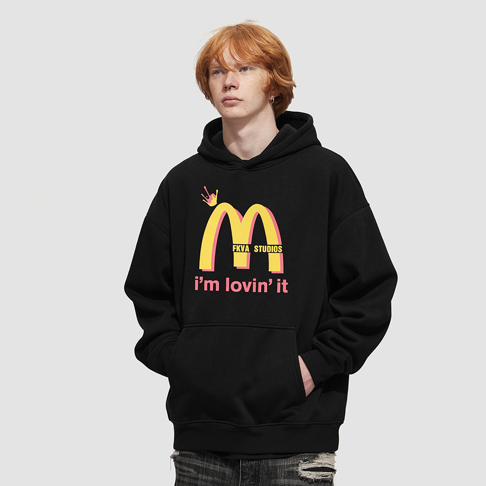 「Babugge」现货！原创美式麦当劳M字摇粒绒连帽情侣卫衣国潮帽衫 - 图1